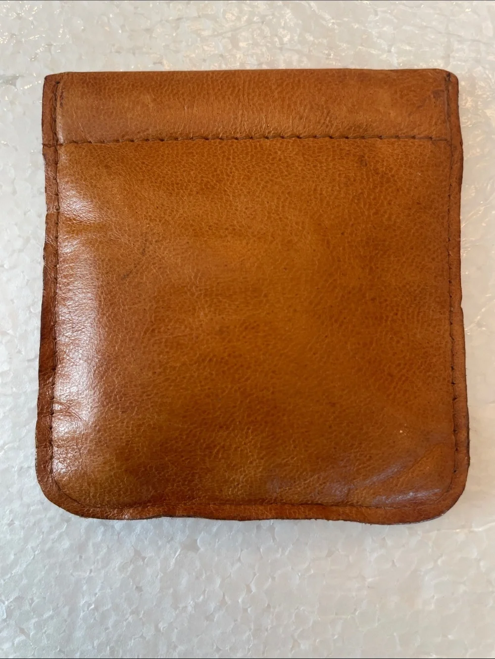 Vintage Gold Duck Leather Squeeze Coin Purse tan collapsible wallet unisex men